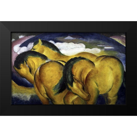 Little Yellow Horses Black Modern Wood Framed Art Print by Marc, Franz