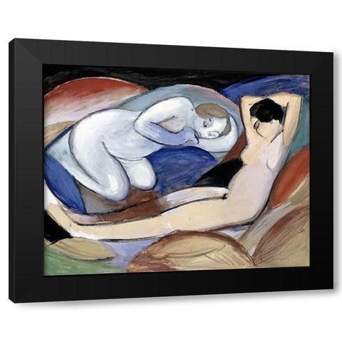 Zwei Liegende Akte Black Modern Wood Framed Art Print with Double Matting by Marc, Franz