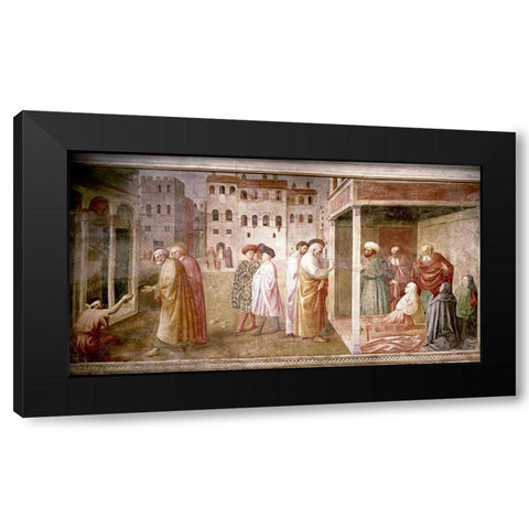 Healing of The Cripple and The Resurrection of Tabitha Black Modern Wood Framed Art Print by Masaccio,