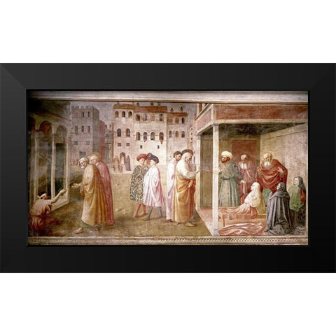 Healing of The Cripple and The Resurrection of Tabitha Black Modern Wood Framed Art Print by Masaccio,