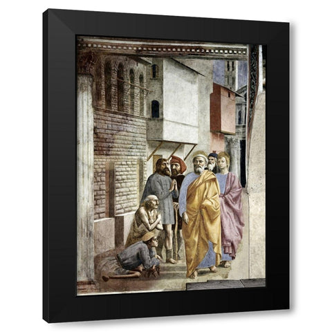 Saint Peter Following Saint John As He Heals The Sick With His Shadow Black Modern Wood Framed Art Print with Double Matting by Masaccio,