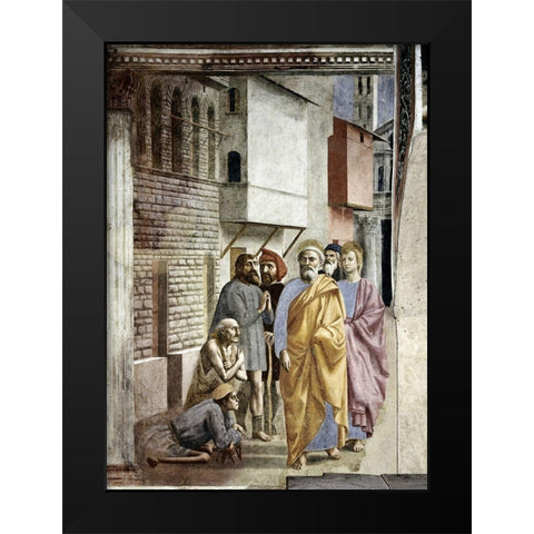 Saint Peter Following Saint John As He Heals The Sick With His Shadow Black Modern Wood Framed Art Print by Masaccio,
