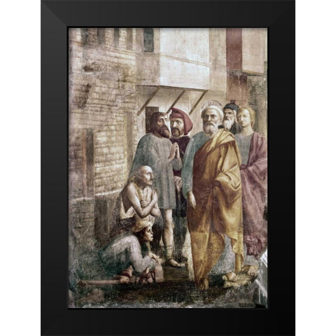 St. Peter Healing The Sick With His Shadow Black Modern Wood Framed Art Print by Massaccio