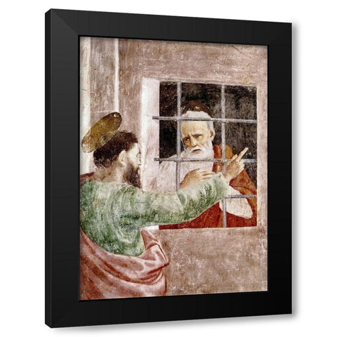 St. Peter In Jail Black Modern Wood Framed Art Print with Double Matting by Masaccio,