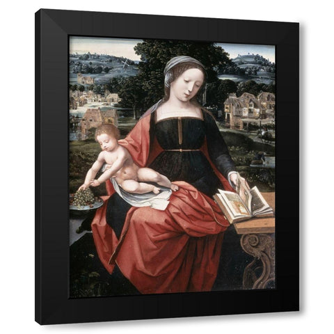 Madonna and Child Black Modern Wood Framed Art Print with Double Matting by Master of Female Half-Lengths,