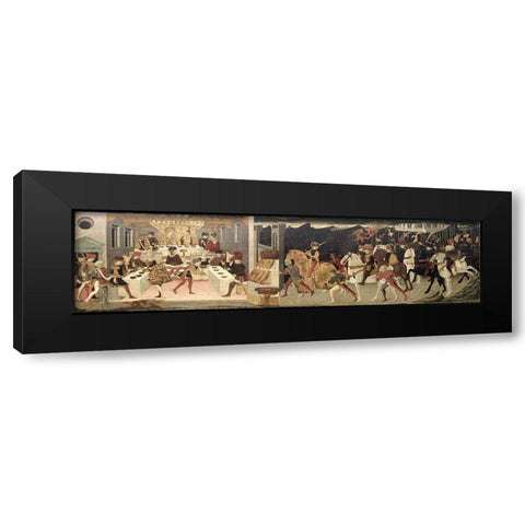 Story of Alatiel On Horseback and at a Banque Black Modern Wood Framed Art Print by Master of Jarves Cassoni,