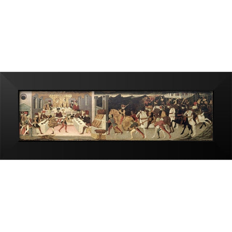 Story of Alatiel On Horseback and at a Banque Black Modern Wood Framed Art Print by Master of Jarves Cassoni,