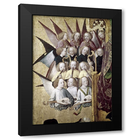 The Coronation of The Virgin (Detail): Choir of Angels Black Modern Wood Framed Art Print by Master of Life of the Virgin,