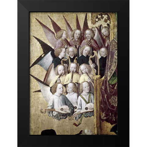 The Coronation of The Virgin (Detail): Choir of Angels Black Modern Wood Framed Art Print by Master of Life of the Virgin,