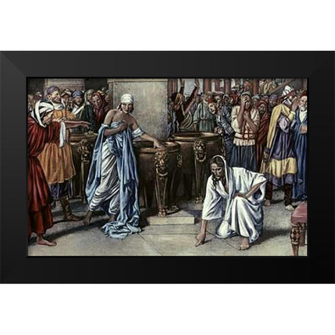 Jesus and The Adulteress Black Modern Wood Framed Art Print by Matania, Fortunino