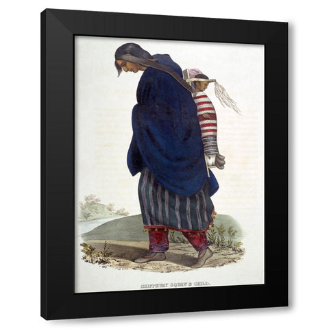 Chippeway Squaw and Child Black Modern Wood Framed Art Print with Double Matting by McKenney, Thomas Lorraine