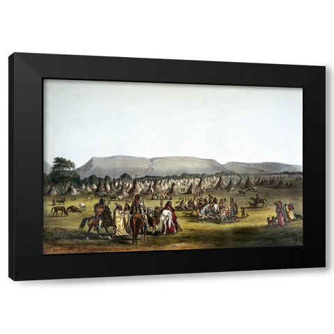 Encampment of Piekann Indians Near Fort Mckenzie Black Modern Wood Framed Art Print with Double Matting by McKenney, Thomas Lorraine