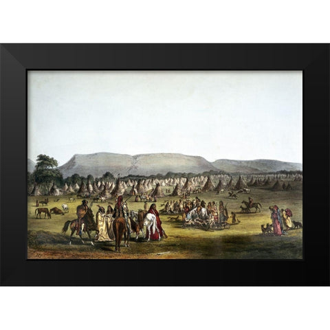 Encampment of Piekann Indians Near Fort Mckenzie Black Modern Wood Framed Art Print by McKenney, Thomas Lorraine