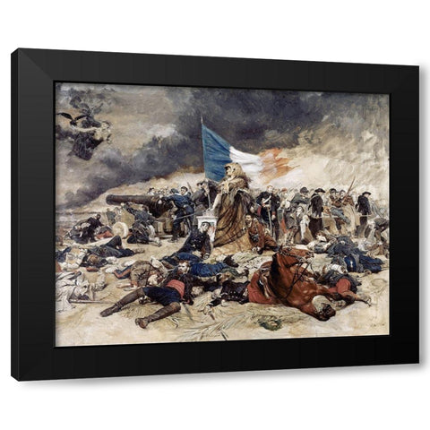 Seige of Paris Black Modern Wood Framed Art Print with Double Matting by Meissonier, Jean Louis Ernest