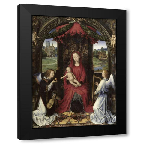 Madonna and Child With Two Angels Black Modern Wood Framed Art Print with Double Matting by Memling, Hans