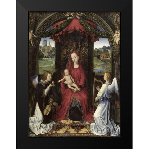Madonna and Child With Two Angels Black Modern Wood Framed Art Print by Memling, Hans