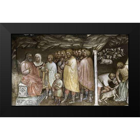 Joseph Tells The Story To His Relatives From Tambour: Stories of Jacob Black Modern Wood Framed Art Print by De Menabuoi, Giusto