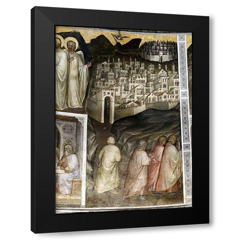 Lots Wife Leaves Sodom From Tambour: Scenes From The Old Testament Black Modern Wood Framed Art Print by De Menabuoi, Giusto