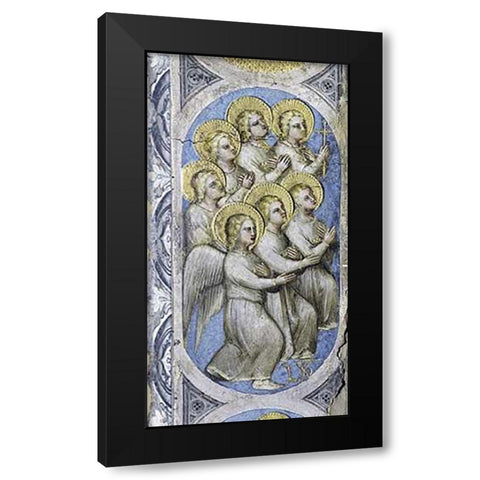 Seven Angels Carry Seven Cruets Black Modern Wood Framed Art Print with Double Matting by De Menabuoi, Giusto