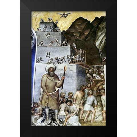 Tower of Babel Black Modern Wood Framed Art Print by De Menabuoi, Giusto