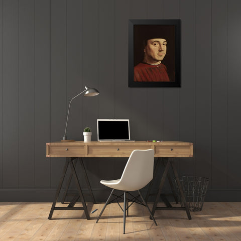 Portrait of a Man Black Modern Wood Framed Art Print by Da Messina, Antonello