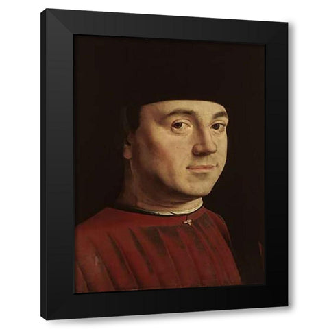 Portrait of a Man Black Modern Wood Framed Art Print by Da Messina, Antonello
