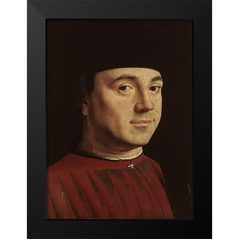 Portrait of a Man Black Modern Wood Framed Art Print by Da Messina, Antonello