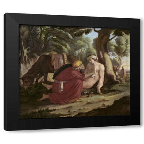 Merciful Samaritan Black Modern Wood Framed Art Print by Milde, Karl Julius