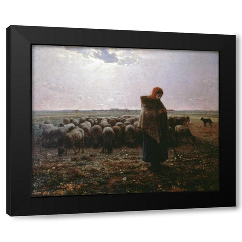 Pasture Black Modern Wood Framed Art Print by Millet, Jean-Francois