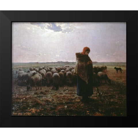 Pasture Black Modern Wood Framed Art Print by Millet, Jean-Francois