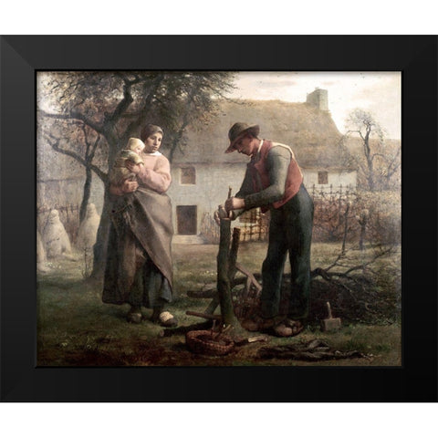 Peasant Grafting a Tree Black Modern Wood Framed Art Print by Millet, Jean-Francois