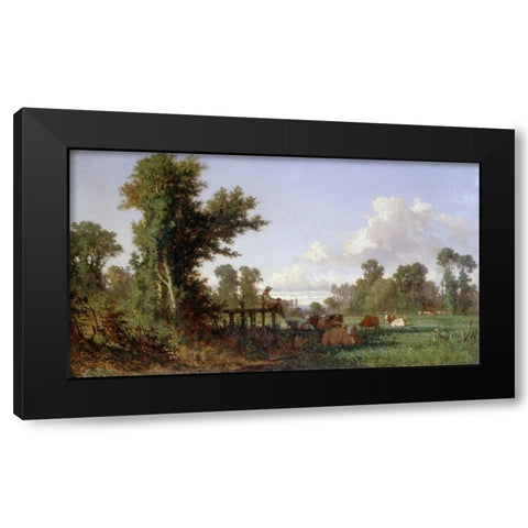 Wooded Landscape Black Modern Wood Framed Art Print by Millet, Jean-Francois