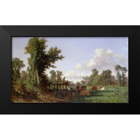 Wooded Landscape Black Modern Wood Framed Art Print by Millet, Jean-Francois