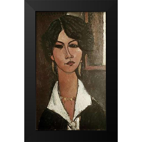 Algerian Almaisa Black Modern Wood Framed Art Print by Modigliani, Amedeo