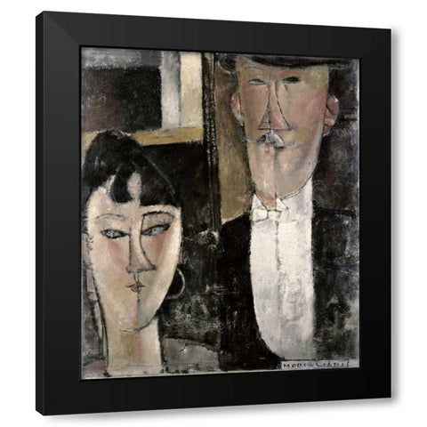 Bride and Groom Black Modern Wood Framed Art Print with Double Matting by Modigliani, Amedeo