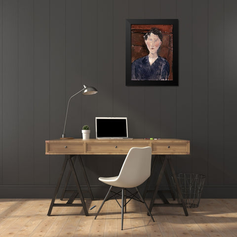 Head of Woman Black Modern Wood Framed Art Print by Modigliani, Amedeo