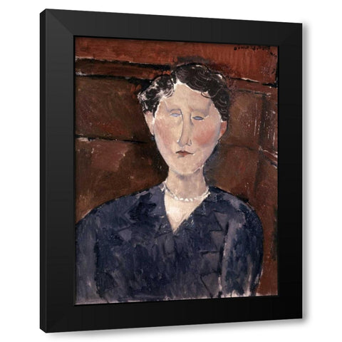 Head of Woman Black Modern Wood Framed Art Print by Modigliani, Amedeo