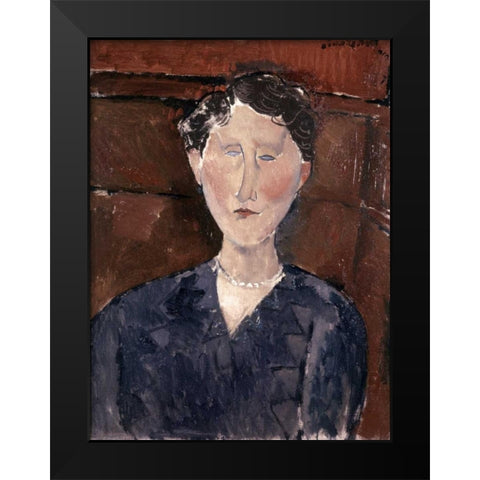Head of Woman Black Modern Wood Framed Art Print by Modigliani, Amedeo