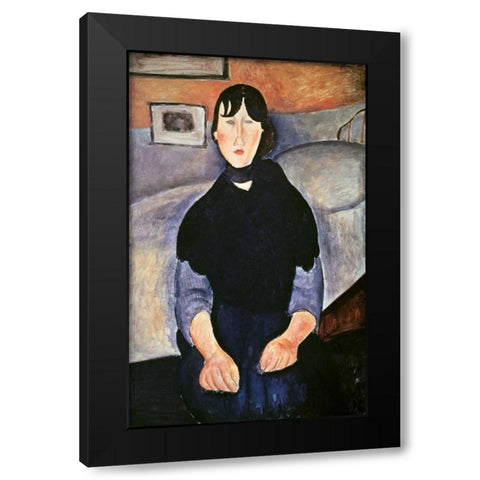 La Fille du Peuple Black Modern Wood Framed Art Print by Modigliani, Amedeo