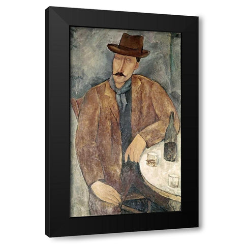 Man With a Wine Glass Black Modern Wood Framed Art Print by Modigliani, Amedeo