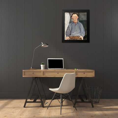 Portrait of a Man Black Modern Wood Framed Art Print by Modigliani, Amedeo