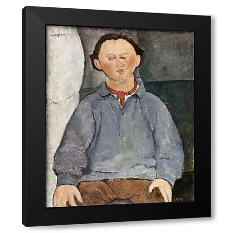 Portrait of a Man Black Modern Wood Framed Art Print with Double Matting by Modigliani, Amedeo