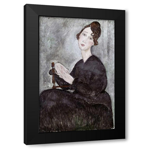 Portrait of Madame Mayden Black Modern Wood Framed Art Print by Modigliani, Amedeo