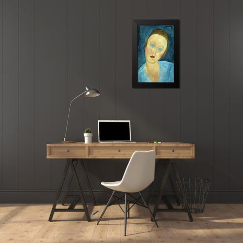 Portrait of Madame Survage Black Modern Wood Framed Art Print by Modigliani, Amedeo