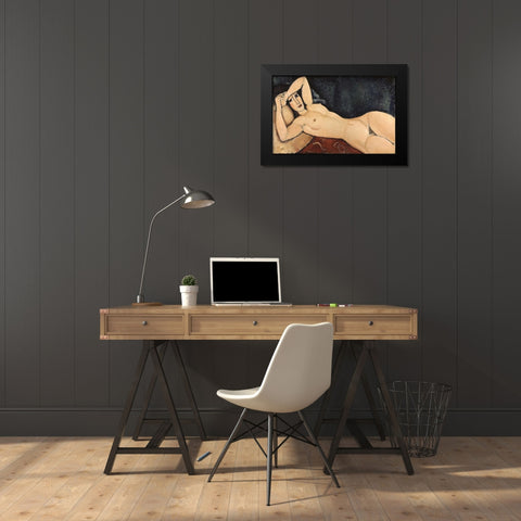 Reclining Nude Black Modern Wood Framed Art Print by Modigliani, Amedeo