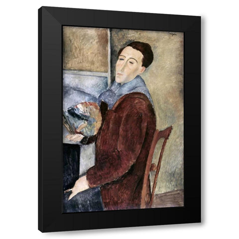 Self-Portrait Black Modern Wood Framed Art Print with Double Matting by Modigliani, Amedeo