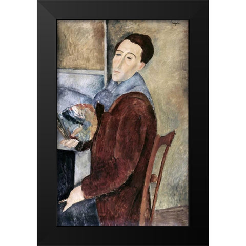 Self-Portrait Black Modern Wood Framed Art Print by Modigliani, Amedeo