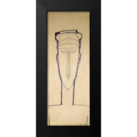 Tete De Cariatide Black Modern Wood Framed Art Print by Modigliani, Amedeo