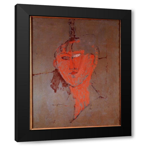 The Red Head Black Modern Wood Framed Art Print with Double Matting by Modigliani, Amedeo