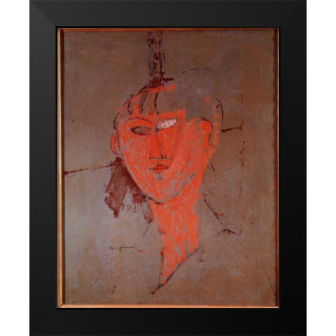 The Red Head Black Modern Wood Framed Art Print by Modigliani, Amedeo